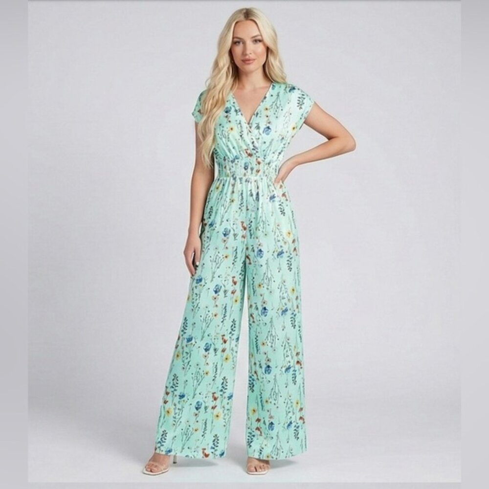 LAST ONE 🔥 Baby Blue Floral Wide Leg Jumpsuit